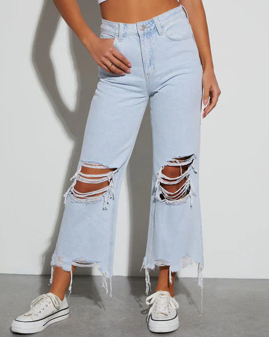 Damen Destroyed Wide-Leg Jeans Drune
