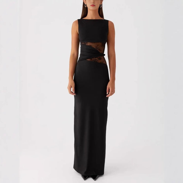 Damen Elegantes Maxikleid mit transparenter Spitze und figurbetontem Schnitt Drune