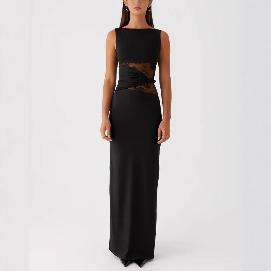 Damen Elegantes Maxikleid mit transparenter Spitze und figurbetontem Schnitt Drune