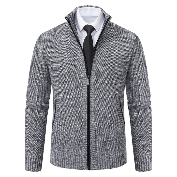 Herren elegante Strickjacke mit durchgehendem Reißverschluss und strukturiertem Design Drune