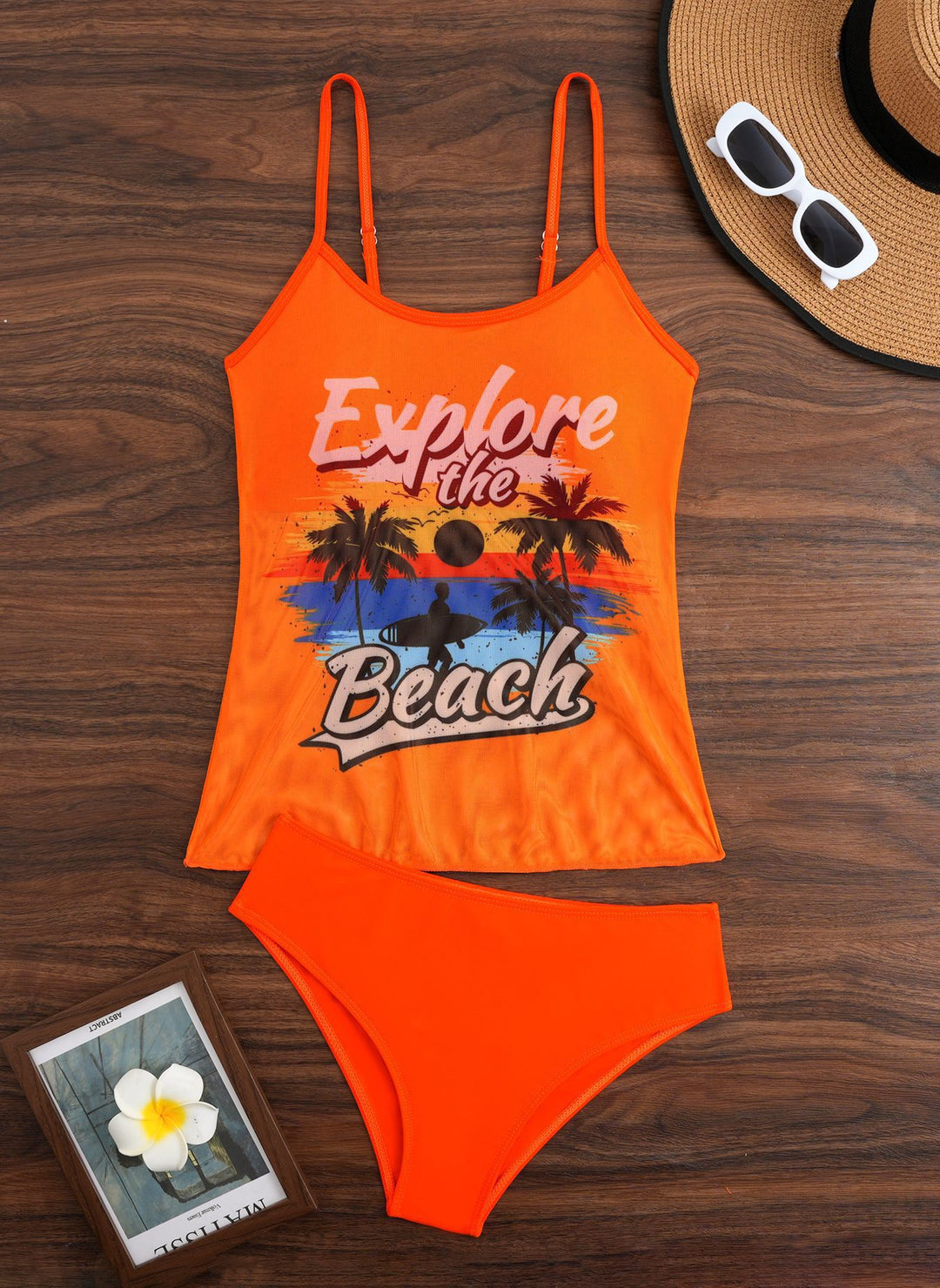Damen Strandtop mit buntem Grafikdesign und passendem Bikiniunterteil Drune