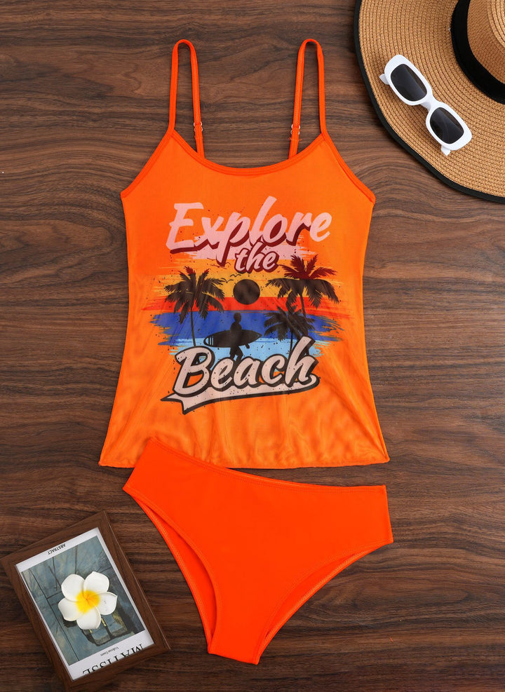 Damen Strandtop mit buntem Grafikdesign und passendem Bikiniunterteil Drune
