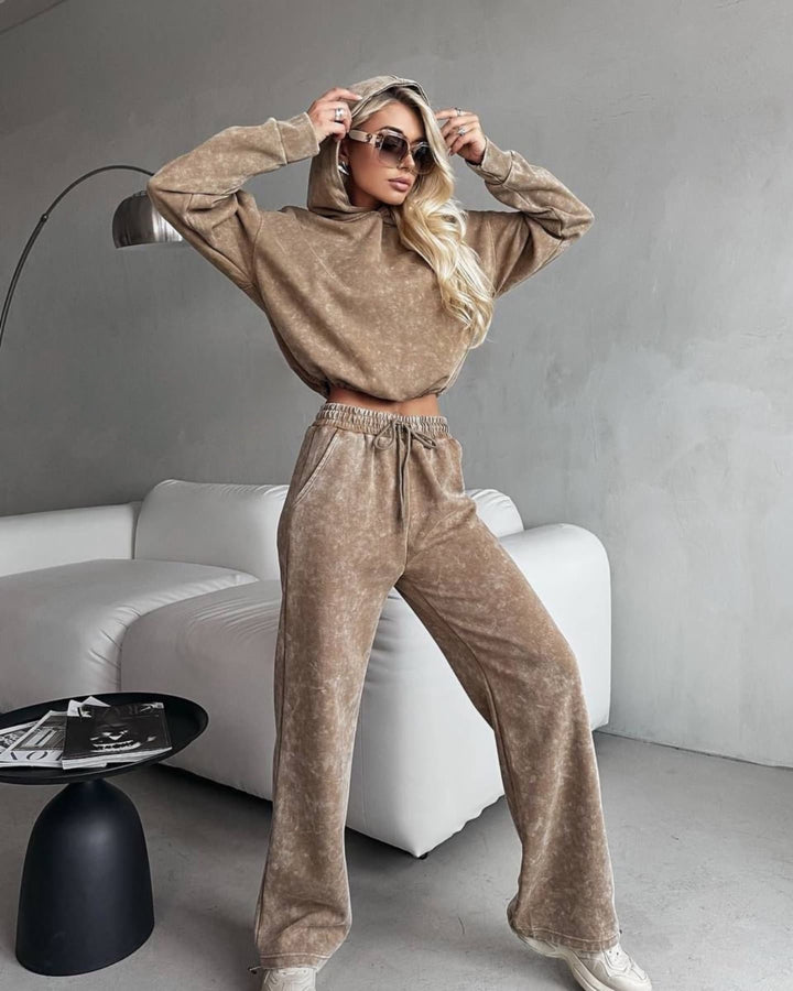 Damen lässiges Hoodie-Set mit weit geschnittenen Hosen und elastischem Bund Drune