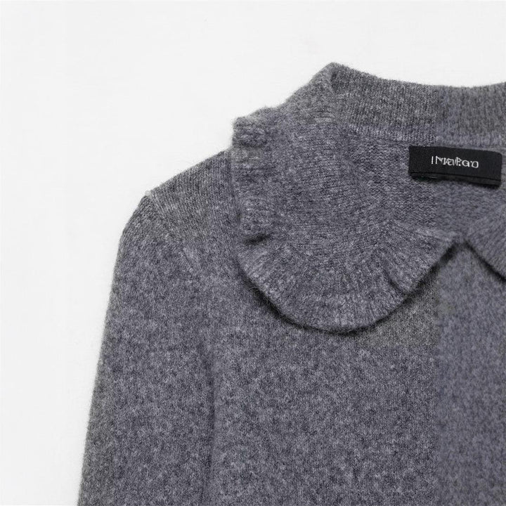 Damen Strickjacke mit dekorativem Kragen und Rüschendetails Drune
