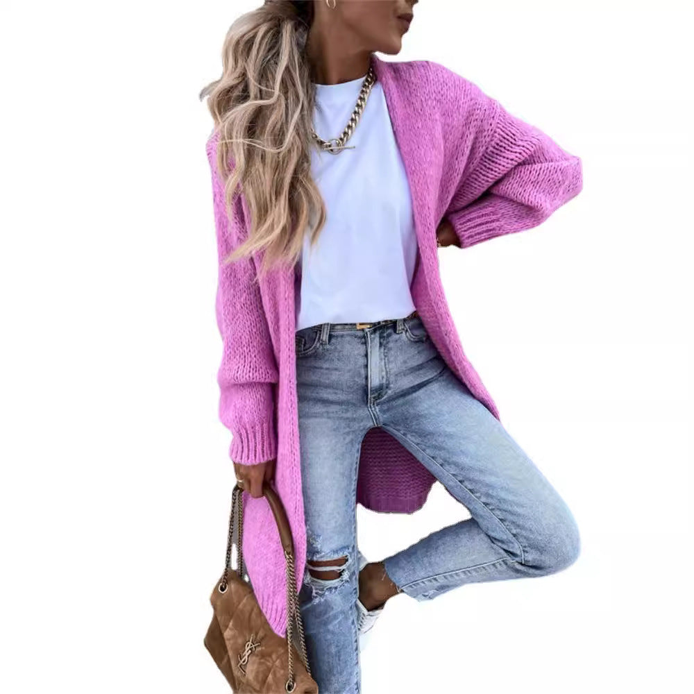 Damen Grober Strickmantel mit tiefen Taschen und modischem Schnitt Drune