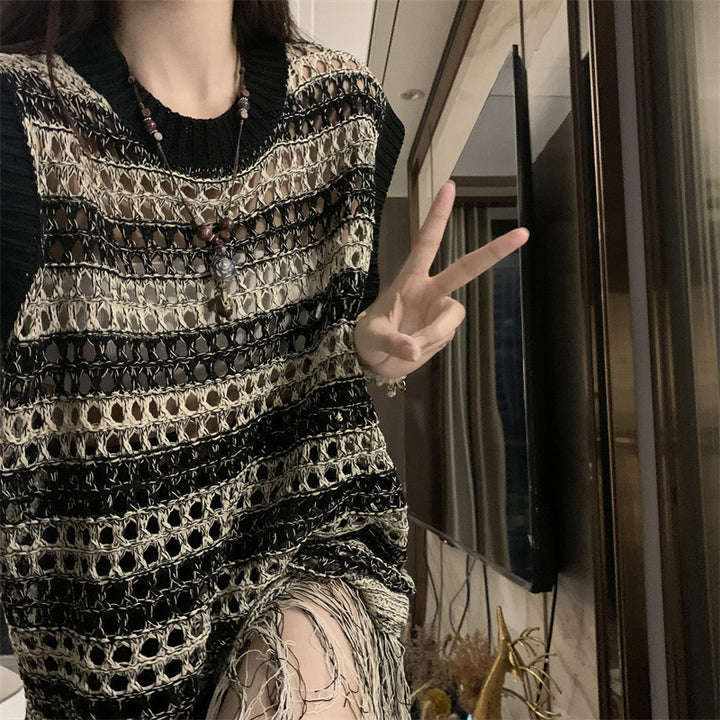 Damen luftiges Häkelkleid mit Fransen und modernem Design Drune