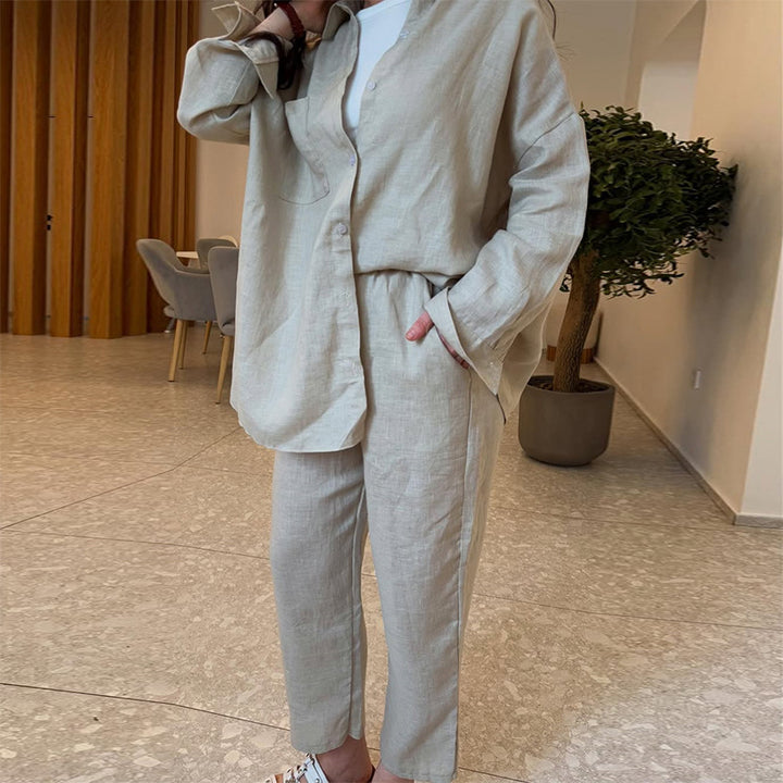 Damen leichte Leinenloungewear mit lockerer Passform Drune