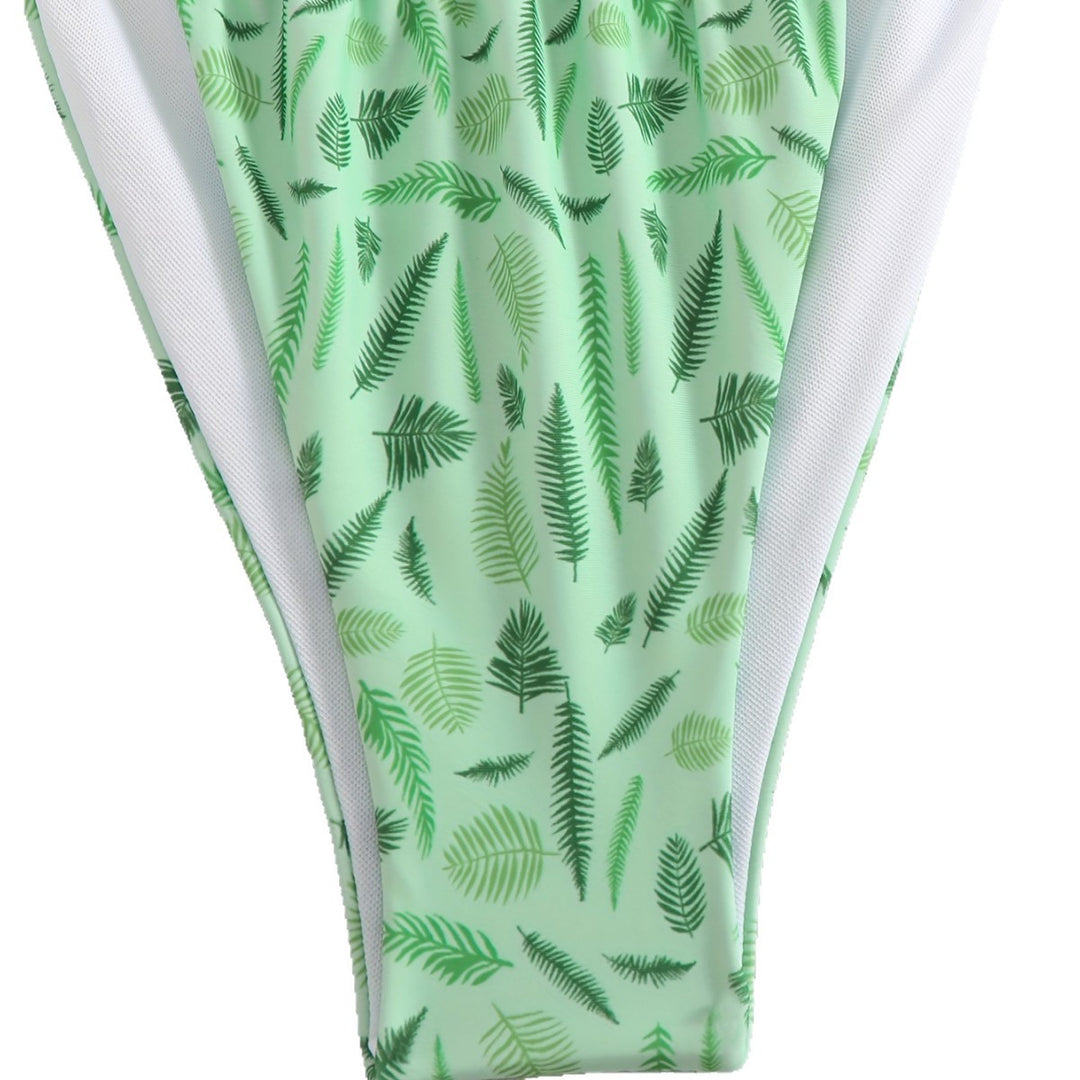 Damen trendiger Triangel-Bikini mit botanischem Muster Drune