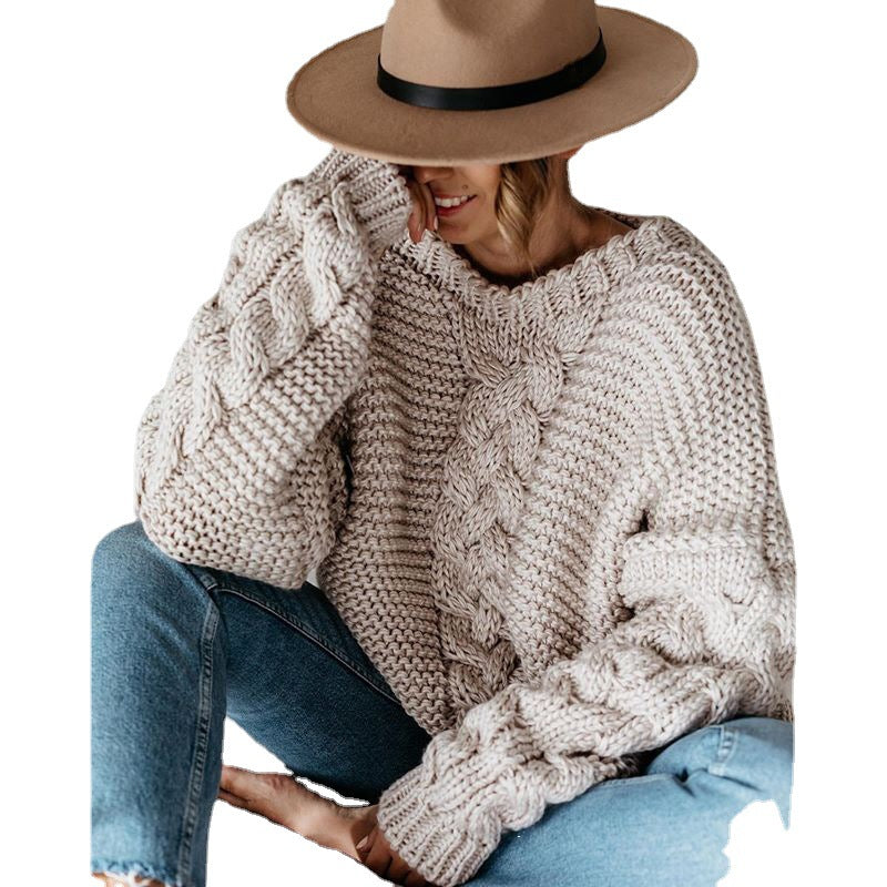 Damen Grobstrickpullover mit voluminösen Ärmeln und Zopfdesign Drune