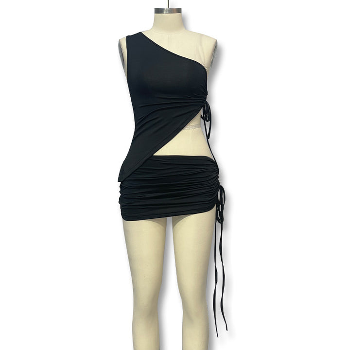 Damen asymmetrisches Wickelkleid mit Raffungen Drune