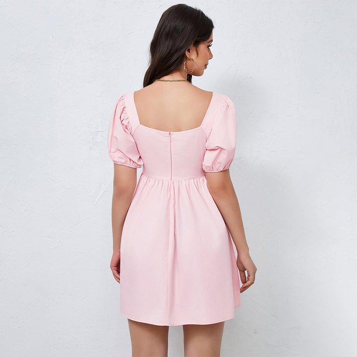 Damen Freizeitkleid mit Puffärmeln und eleganter Raffung Drune