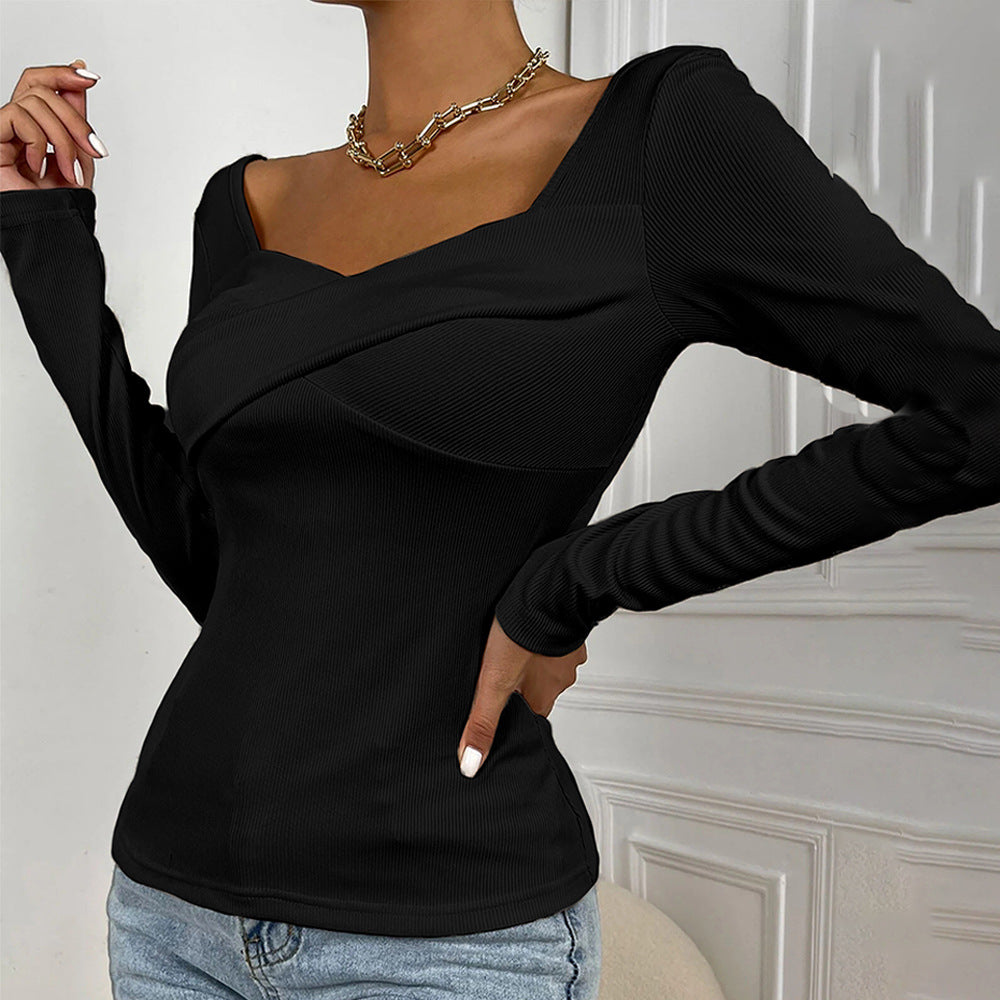 Damen Langarm-Bodysuit mit dekorativem Wickel-Design Drune