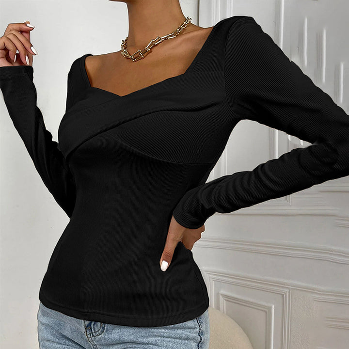 Damen Langarm-Bodysuit mit dekorativem Wickel-Design Drune