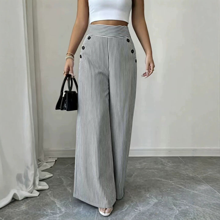 Damen nan hochgeschnittene Palazzo-Hose mit maritimen Knopfdetails und weitem Bein Drune