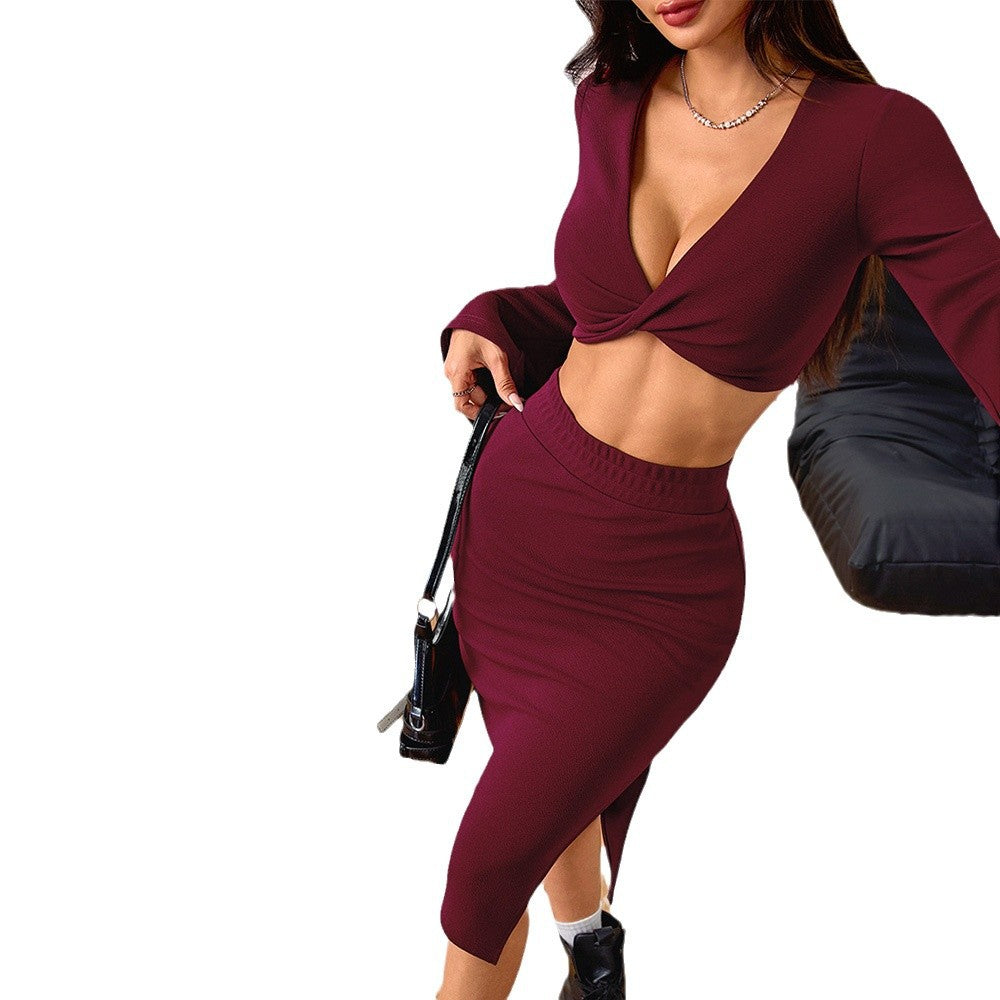 Damen Set mit leichtem Crop-Oberteil und figurbetontem Midi-Rock Drune