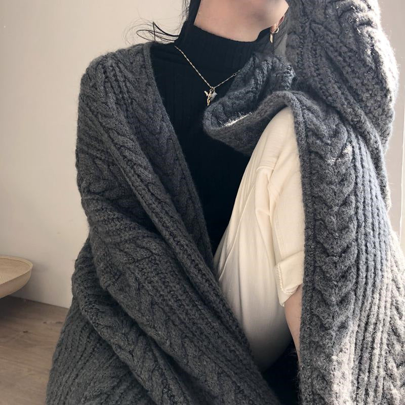Damen Großer Strickmantel mit Zopfmuster und lässigem Schnitt Drune
