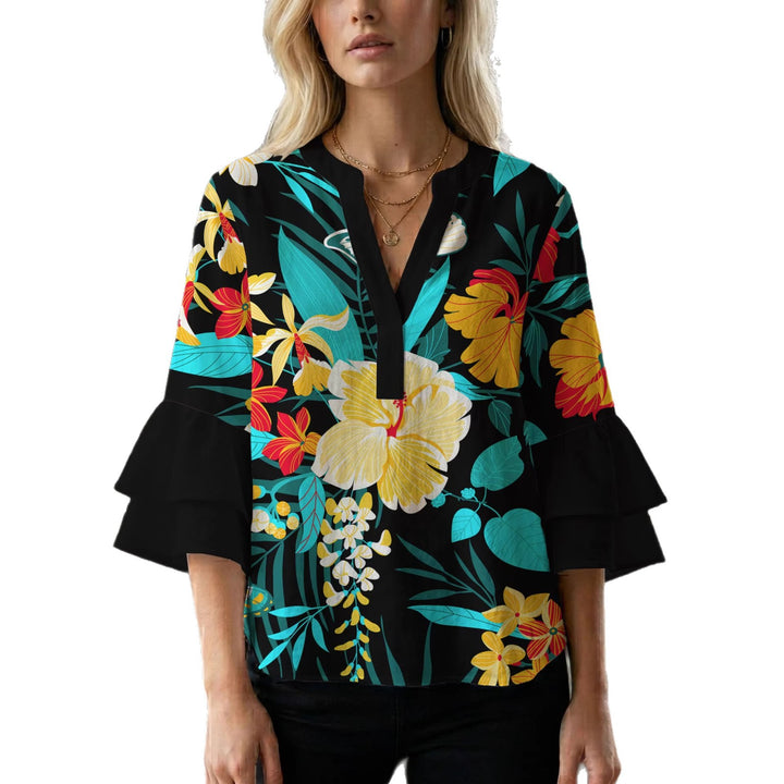 Damen Blusenshirt mit voluminösen Ärmeln und floralem Muster Drune
