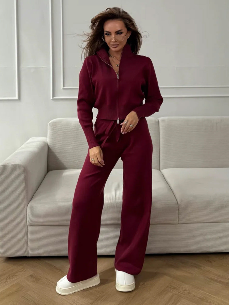 Damen Luxuriöser Strickanzug mit hohem Kragen und Reißverschluss Drune