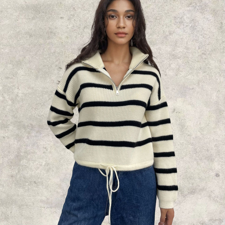 Damen Strickpullover mit hochgeschlossenem Kragen und Reißverschluss Drune