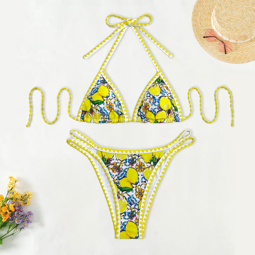 Damen Triangel-Bikini mit fröhlichem Zitrusmuster Drune