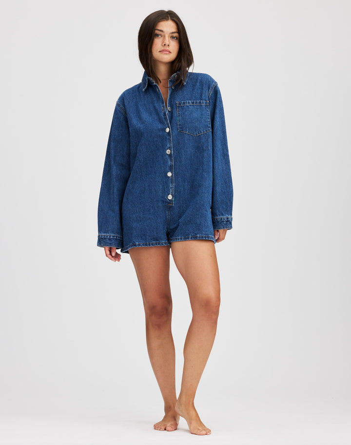 Damen Jeans-Overall mit Kurzarm und praktischen Taschen Drune