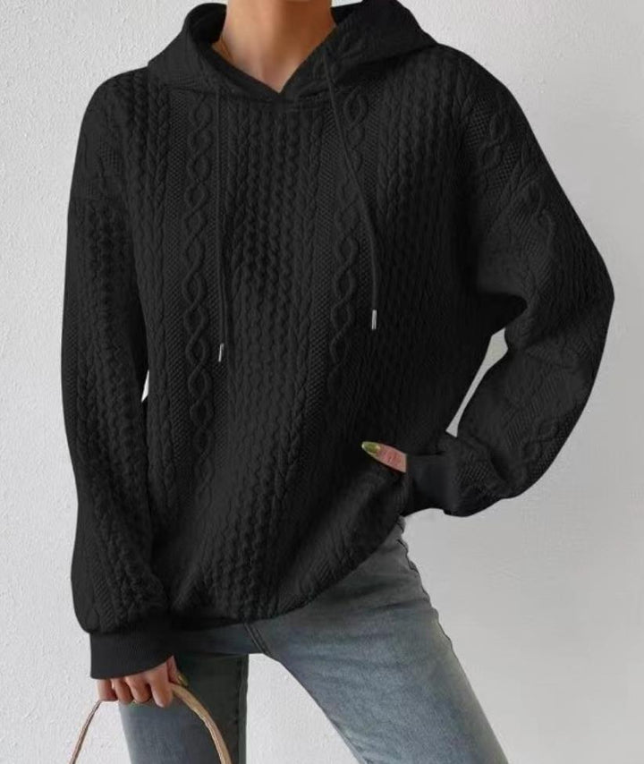 Damen Oversized Pullover mit strukturiertem Waffelmuster und Kapuze Drune