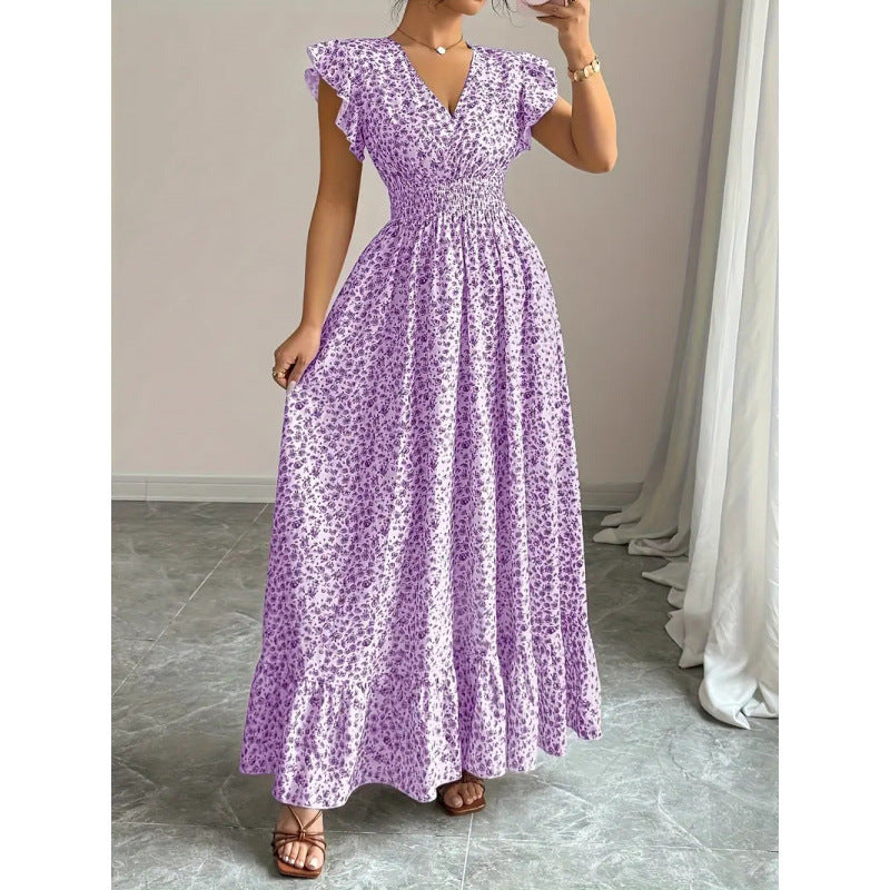 Damen Maxikleid mit floralem Rüschendesign und elastischem Taillenteil Drune