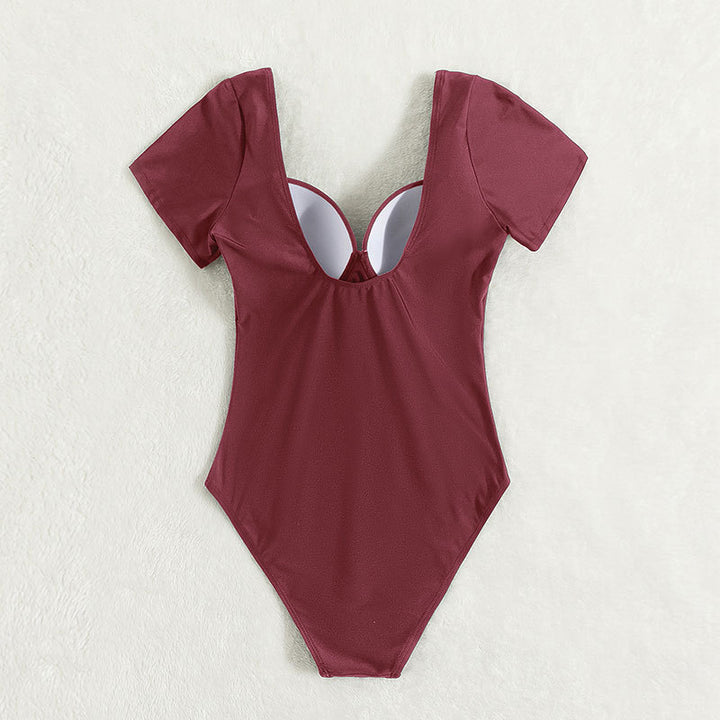 Damen Einteiler Badeanzug mit elegantem Bustier-Schnitt und kurzen Ärmeln Drune