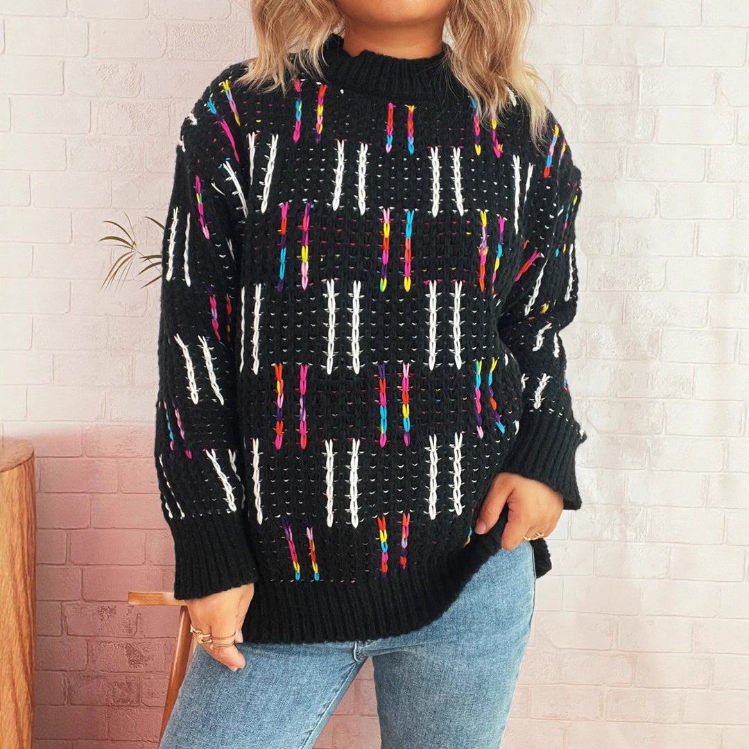 Damen lässiger Strickpullover mit vielseitigem Farbenspiel und hohem Kragen Drune