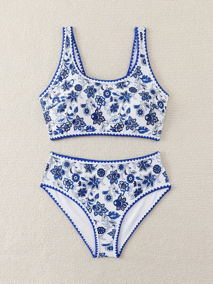Damen Hochtailliertes Bikini-Set mit floralem Design Drune