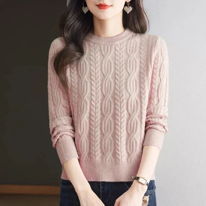 Damen Strickpullover mit Zopfmuster und hohem Kragen Drune