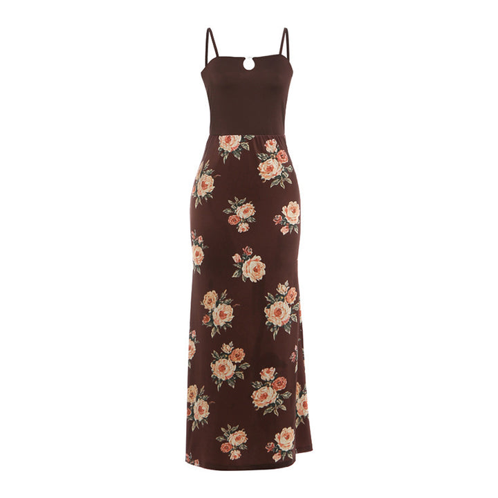Damen Maxi-Kleid mit modischem Blumenmuster und schmalen Spaghettiträgern Drune