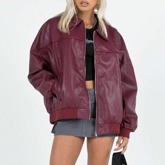 Damen Kunstleder Jacke im modernen Oversized-Stil Drune