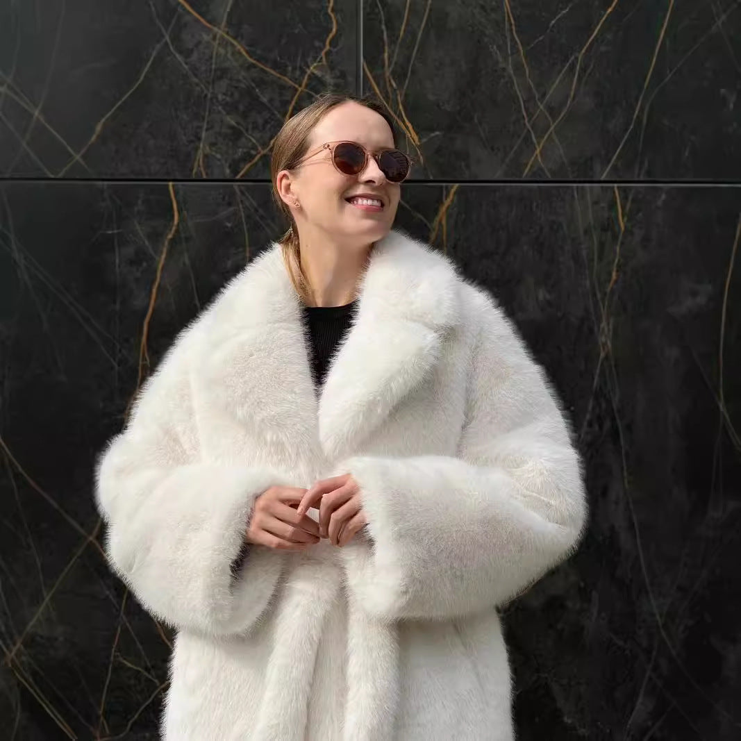 Damen Eleganter und modischer Kunstpelz-Mantel Drune