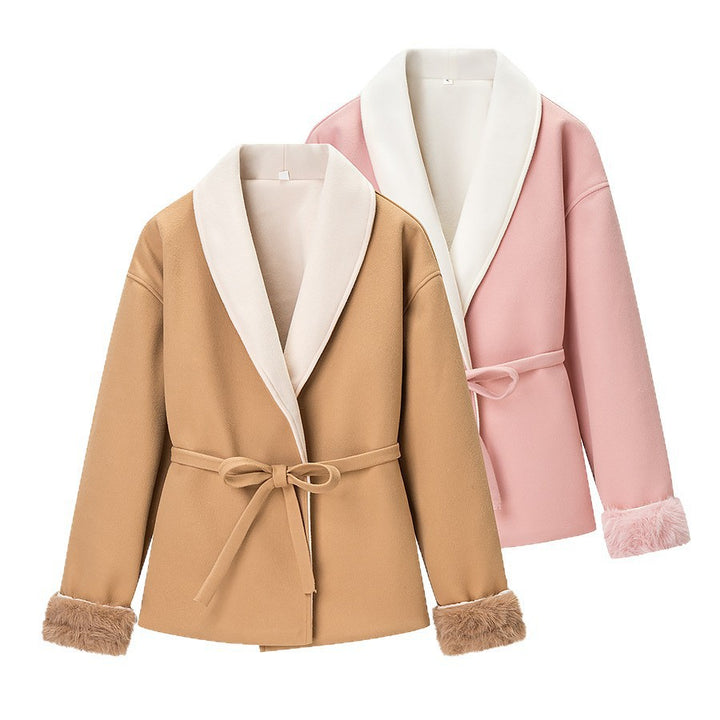 Damen Kuschelige Jacke mit weichem Innenfutter und Taillengürtel Drune