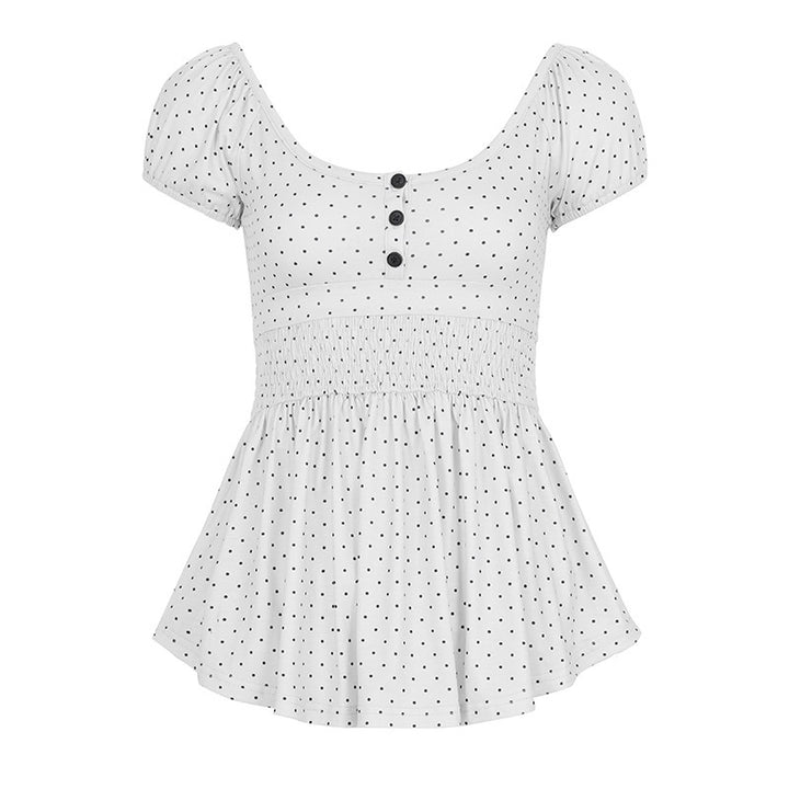 Damen Verspieltes Polka Dots Oberteil mit Rüschen und Knopfleiste Drune