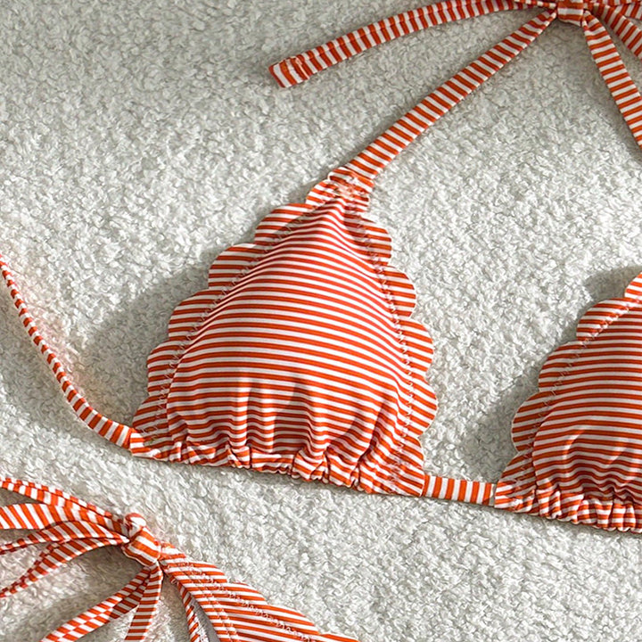 Damen Triangel-Bikini mit verspieltem Rüschendesign und Bindebändern Drune