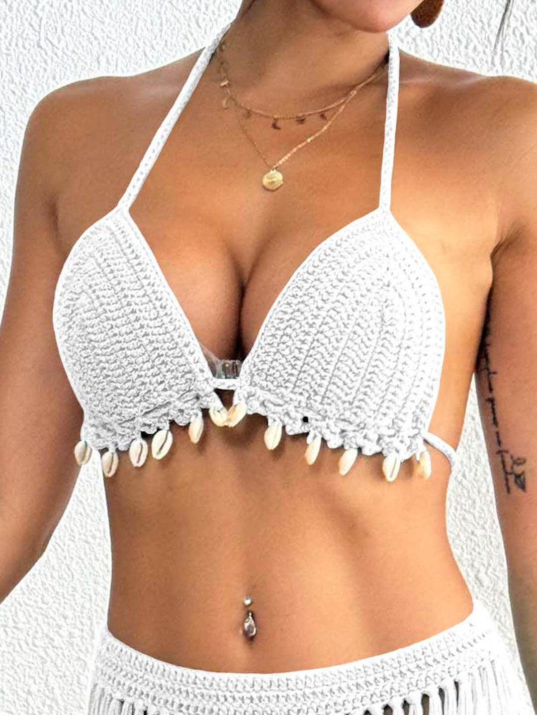 Damen gehäkelter Bikini-Oberteil mit Muschelverzierungen Drune