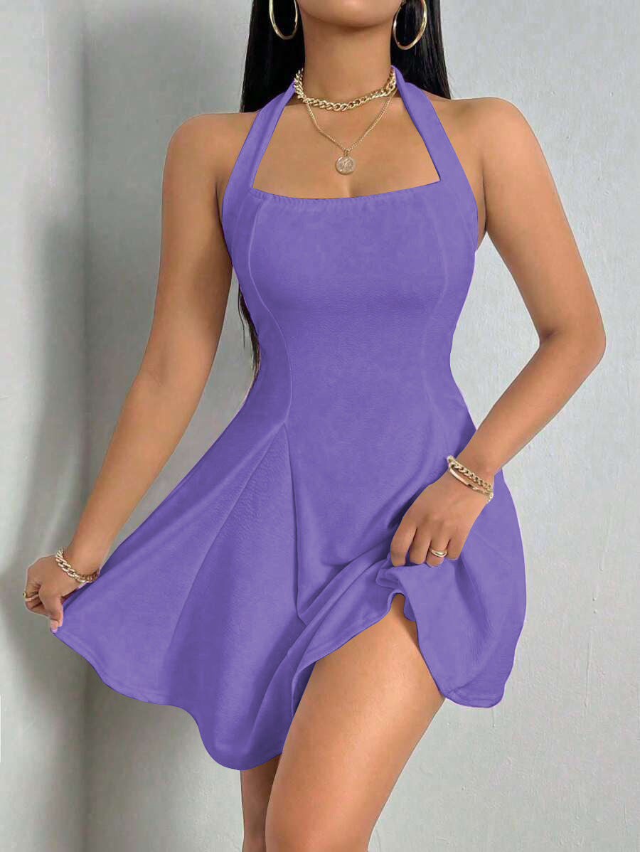 Damen Sommerliches Neckholder Kleid mit fließendem Saum Drune