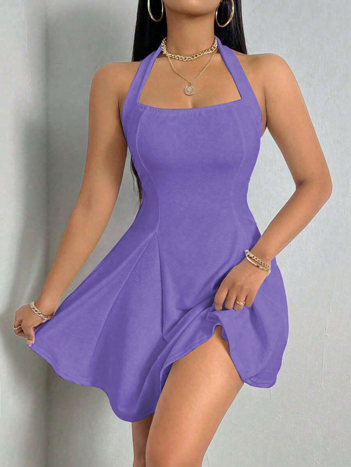 Damen Sommerliches Neckholder Kleid mit fließendem Saum Drune