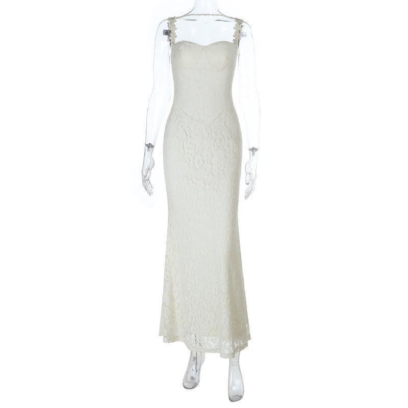 Damen Elegantes Spitzen-Spaghettiträgerkleid mit femininer Silhouette Drune