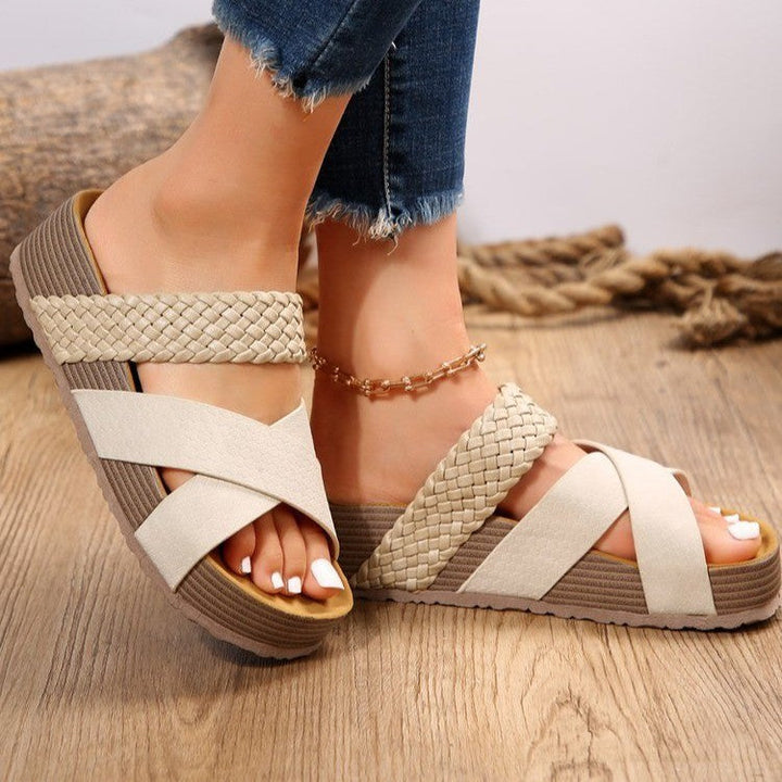 Damen bequeme Plattform-Sandalen mit geflochtenem Riemchendesign und rutschfester Sohle Drune