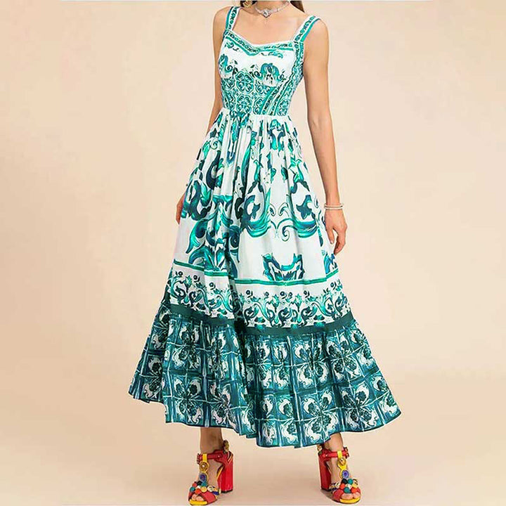 Damen Maxikleid mit elegantem A-Linien-Schnitt und floralen Musterdetails Drune