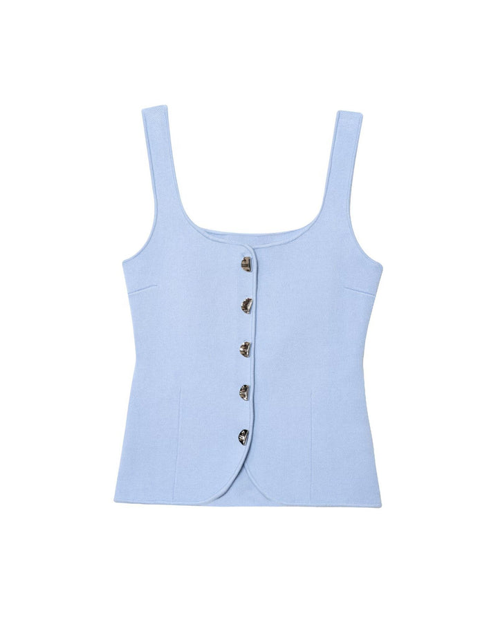 Femme Quadrat-Ausschnitt Knopf-Oben Tank Top Drune