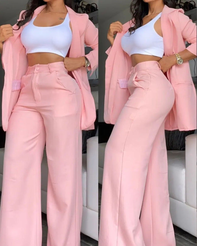 Damen elegantes Blazer- und Hosen-Set mit weitem Schnitt Drune