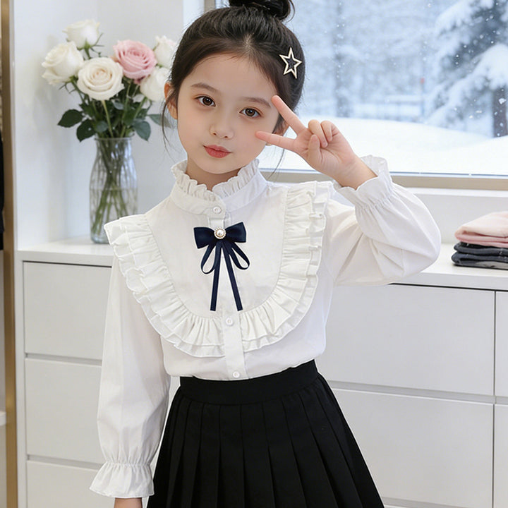 Mädchen elegante Rüschenbluse mit dekorativem Schleifenverschluss Drune