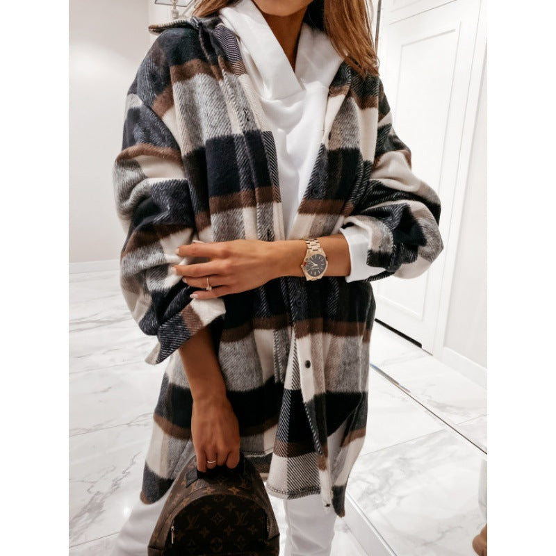 Damen Oversized Karo-Jacke mit weichem Fleece-Feeling und lässiger Passform Drune