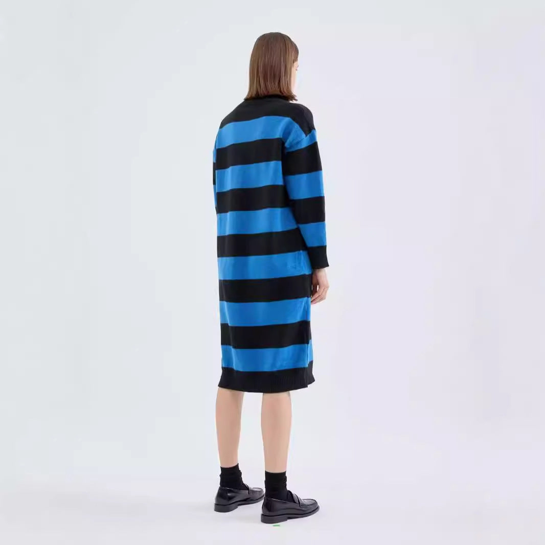 Damen Strickkleid mit modernem Blockstreifenmuster und lässigem Schnitt Drune