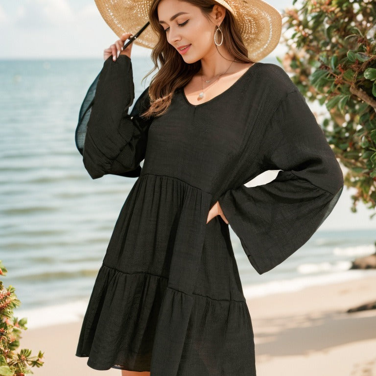 Damen lässiges Sommerkleid mit besonderen Volantärmeln Drune