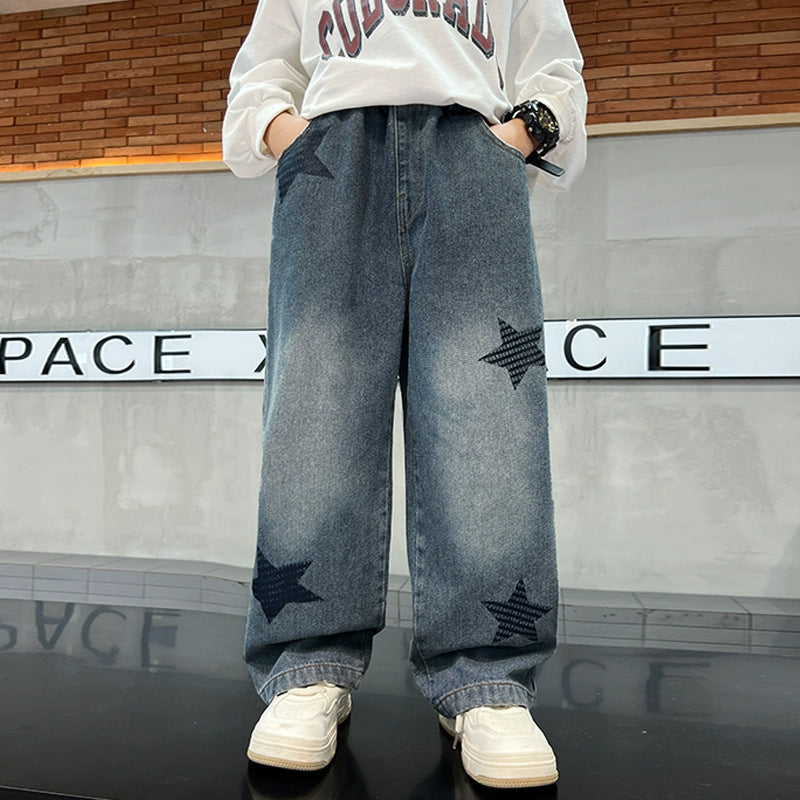 Damen weite Jeans mit Sternen-Applikationen Drune